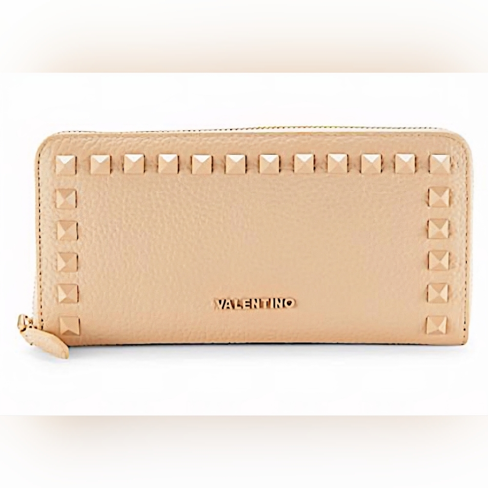 Valentino Beige Studded Leather Long Wallet